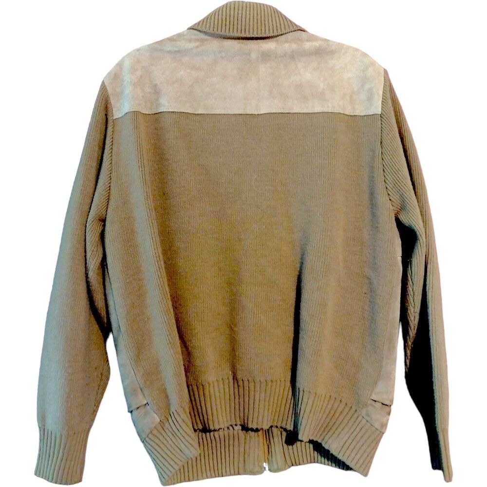 Vintage 60-70's SEARS Sportswear Leather Suede Knit Sweater Bomber Jacket XL Tan - Picture 2 of 15